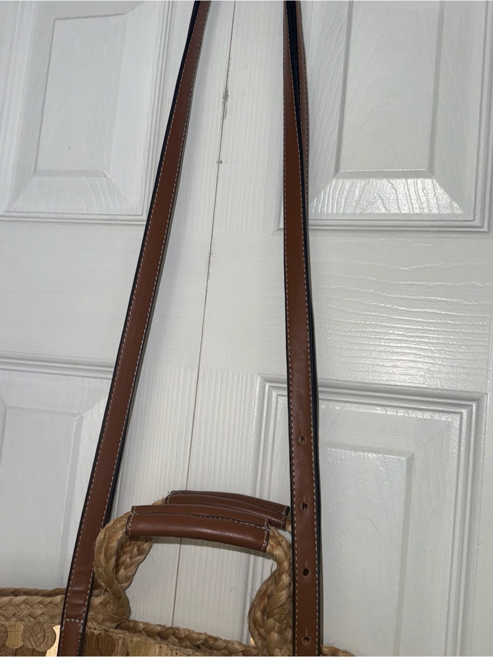 Zara Gold Sequin Straw Tote with Brown Handles - Picture 4 of 11